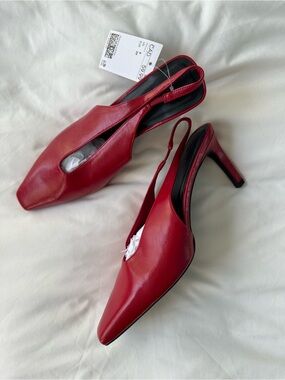 H&M Red Leather Slingback Heels
